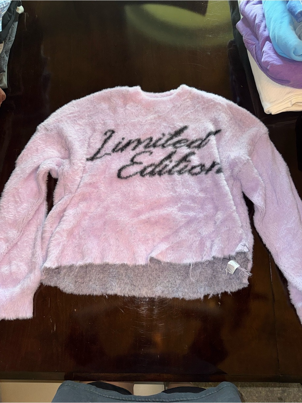 Boohoo Pastel Pink Fuzzy 'Limited Edition' Crewneck Sweater